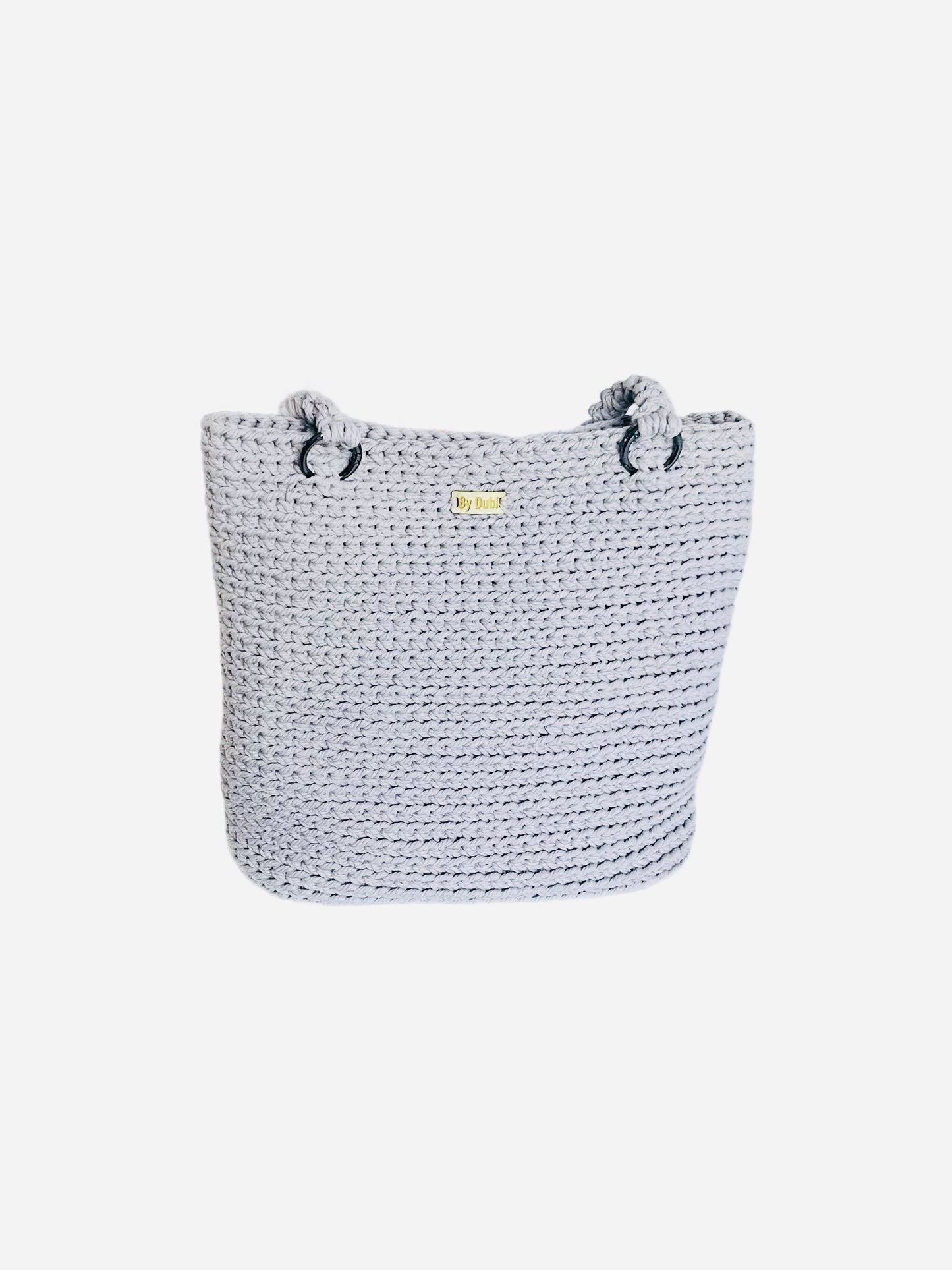 Crochet tote bag, lilac grey cotton