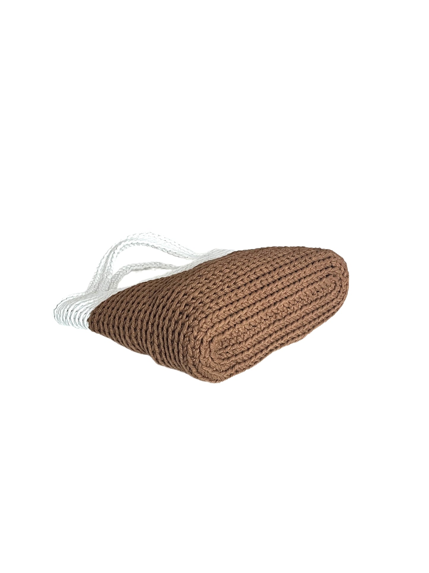 Crochet tote bag, light brown and cream white cotton