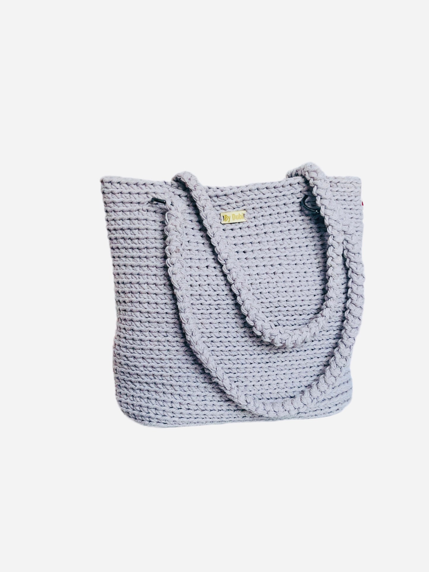 Crochet tote bag, lilac grey cotton