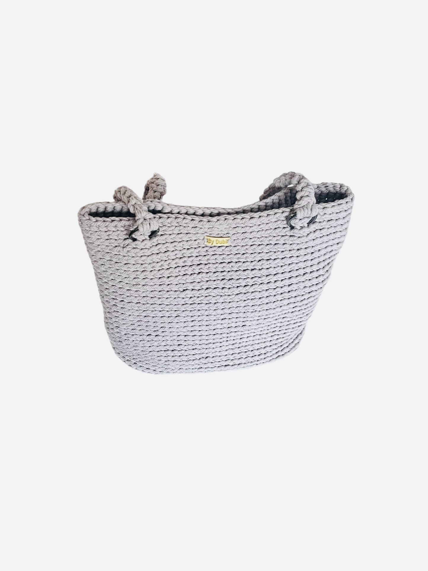 Crochet tote bag, lilac grey  cotton