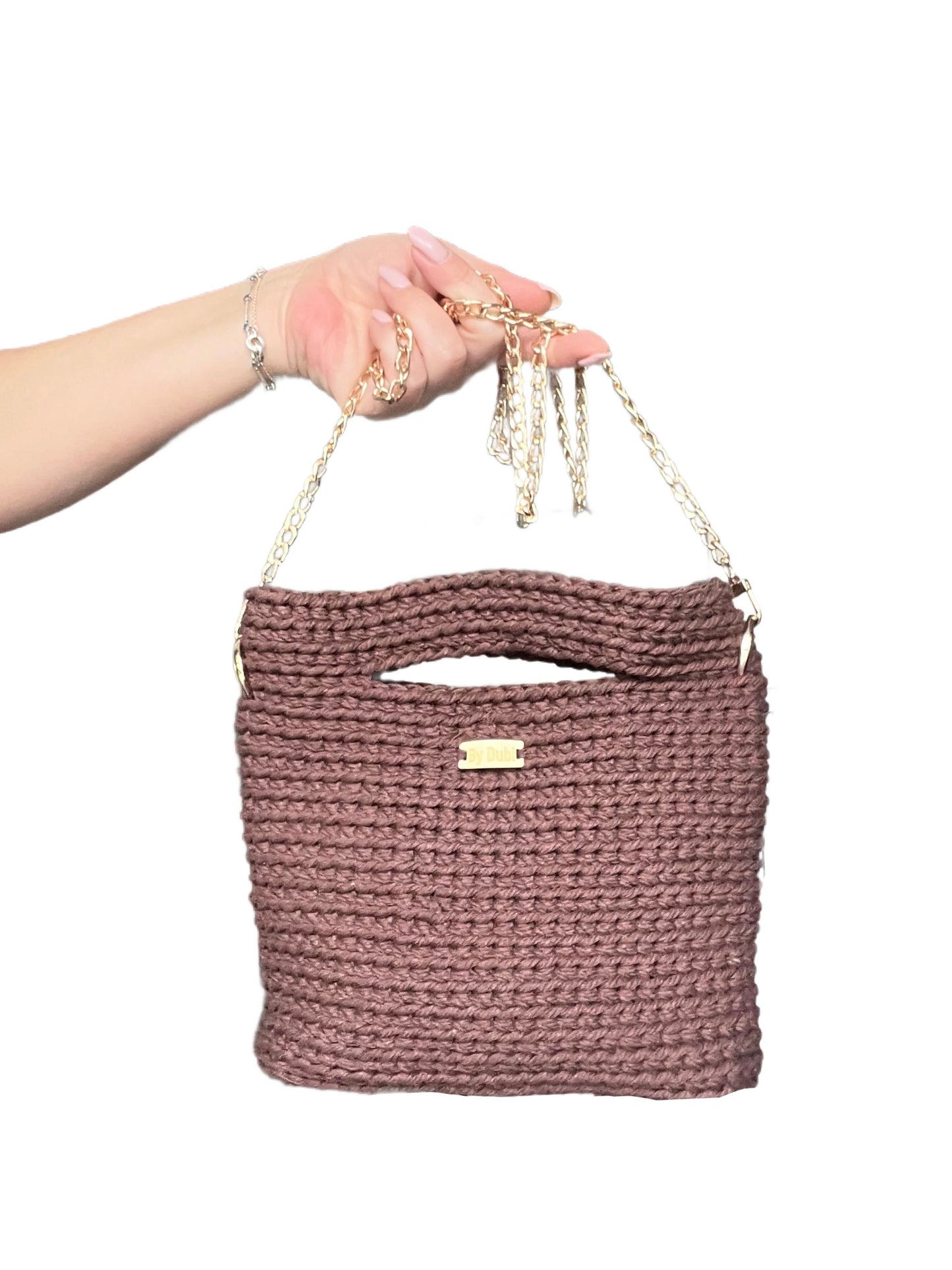 Crochet tote bag, brown cotton