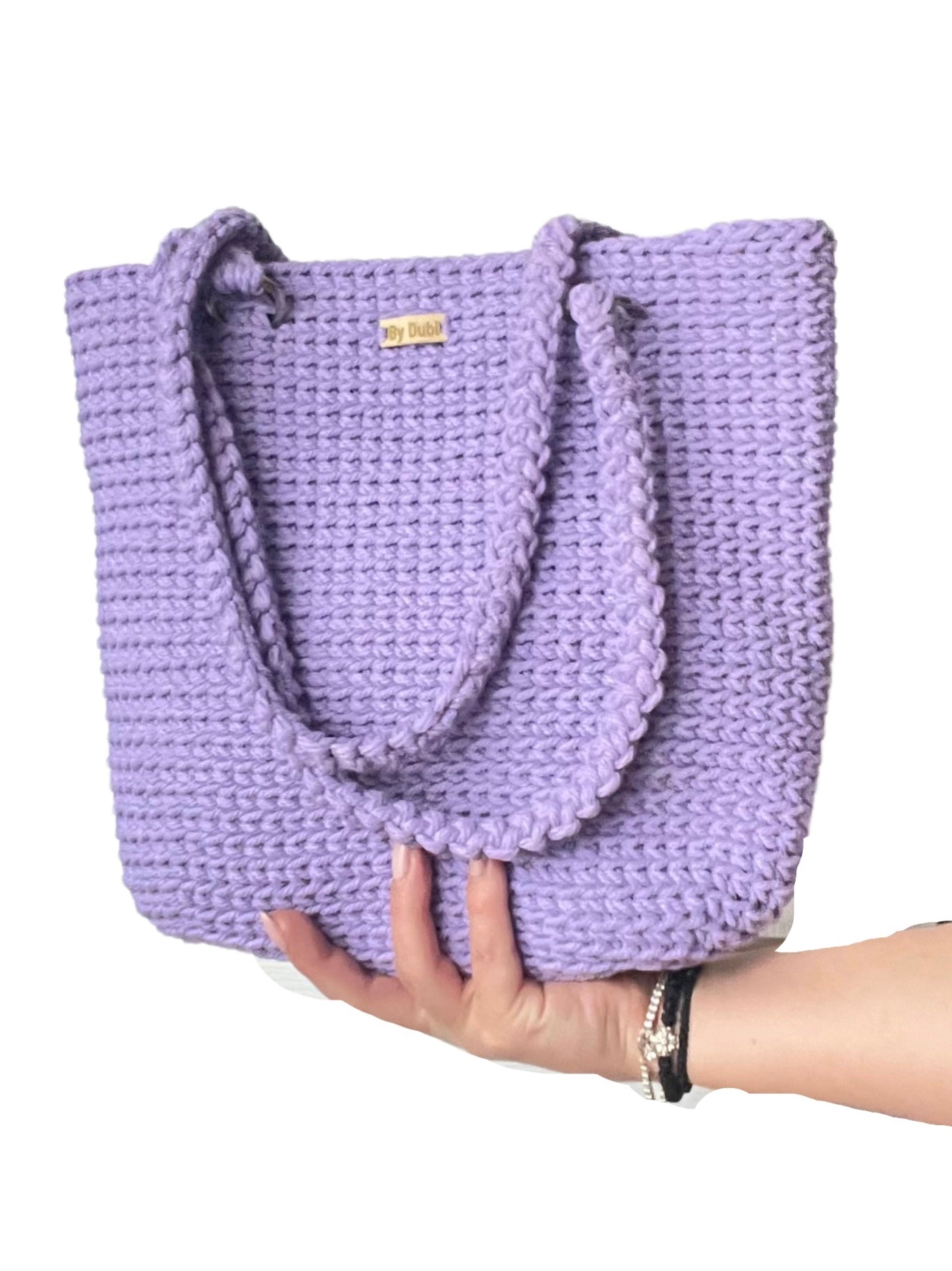 Crochet tote bag, light purple lavander cotton