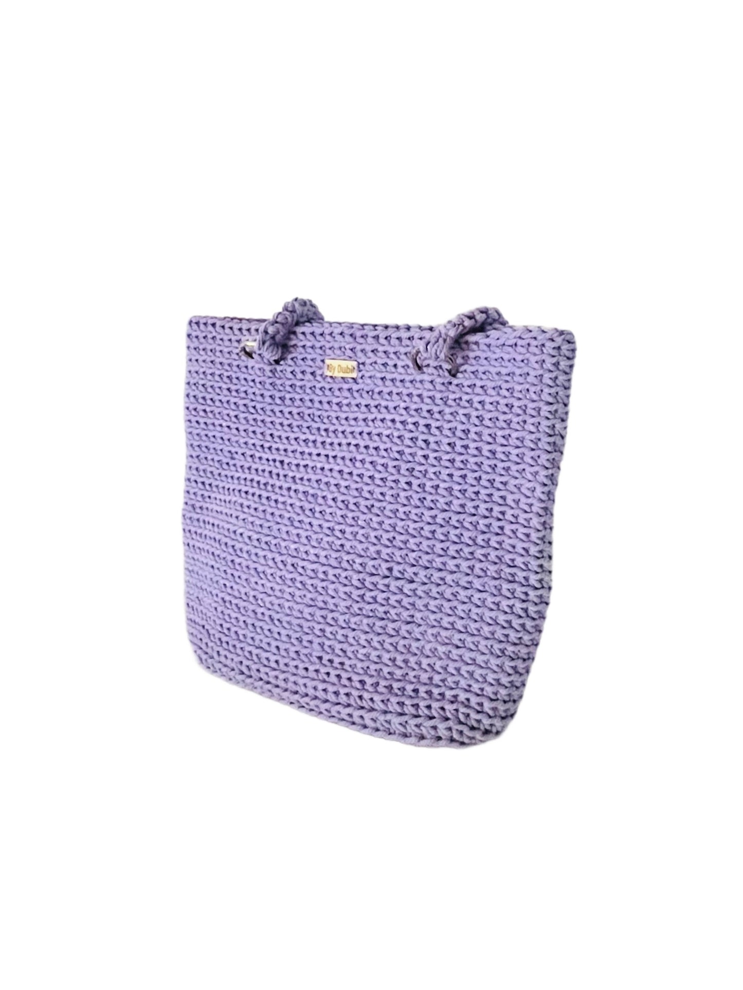 Crochet tote bag, light purple lavander cotton