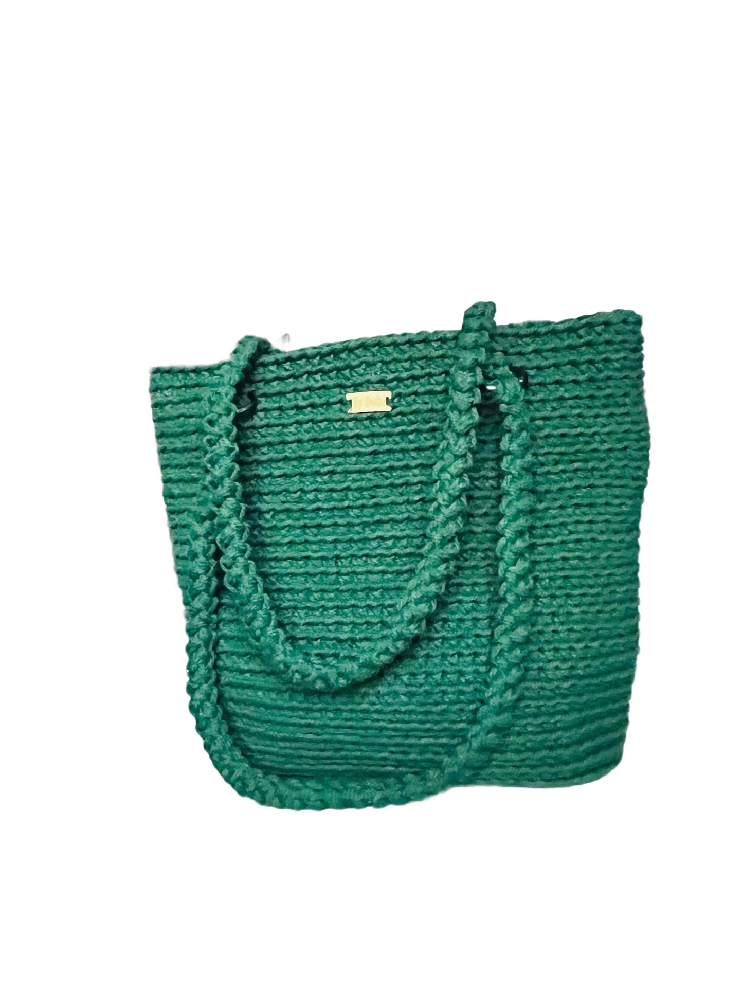 Crochet tote bag, dark green cotton