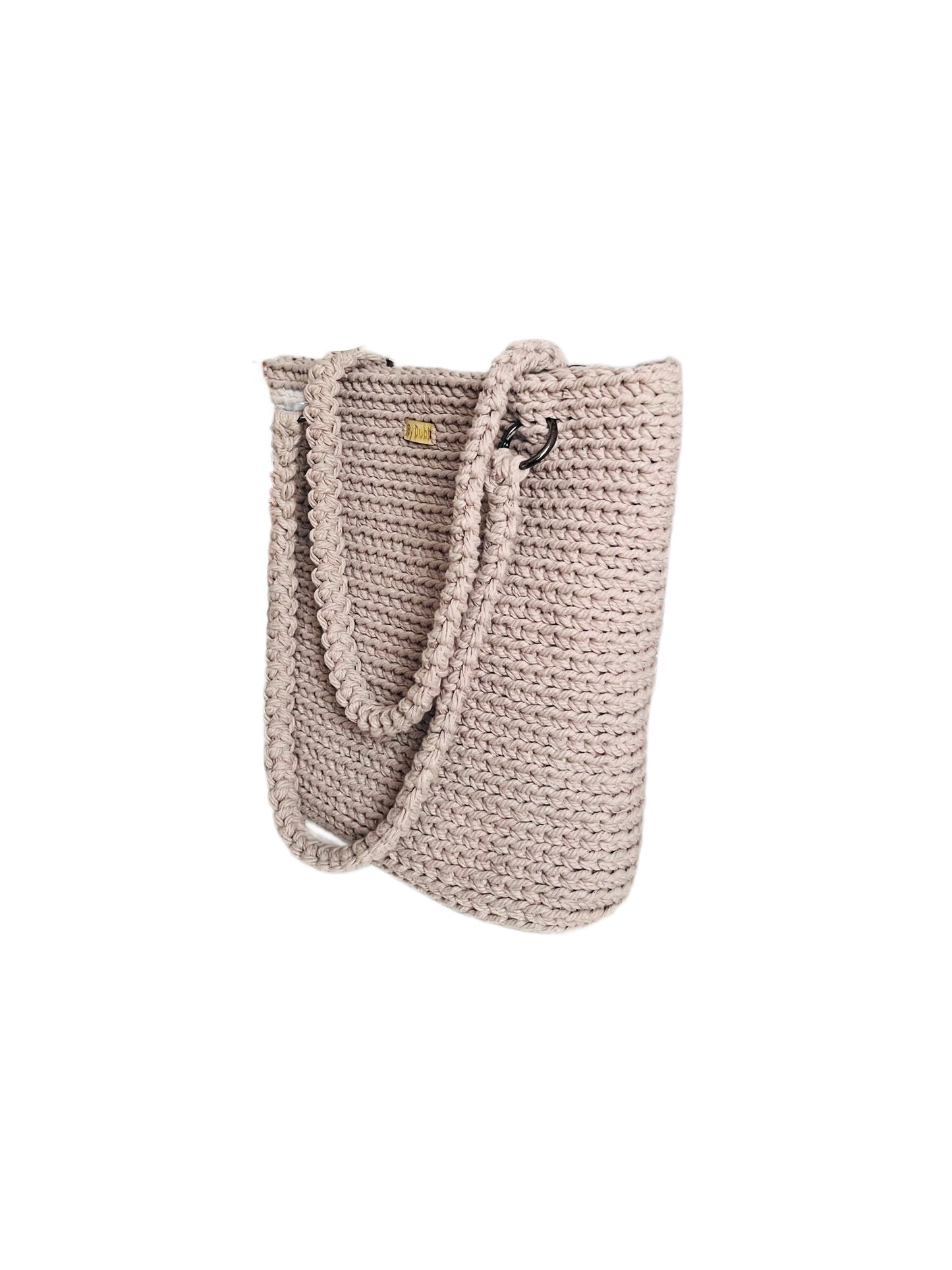 Crochet tote bag, soft beige grey cotton