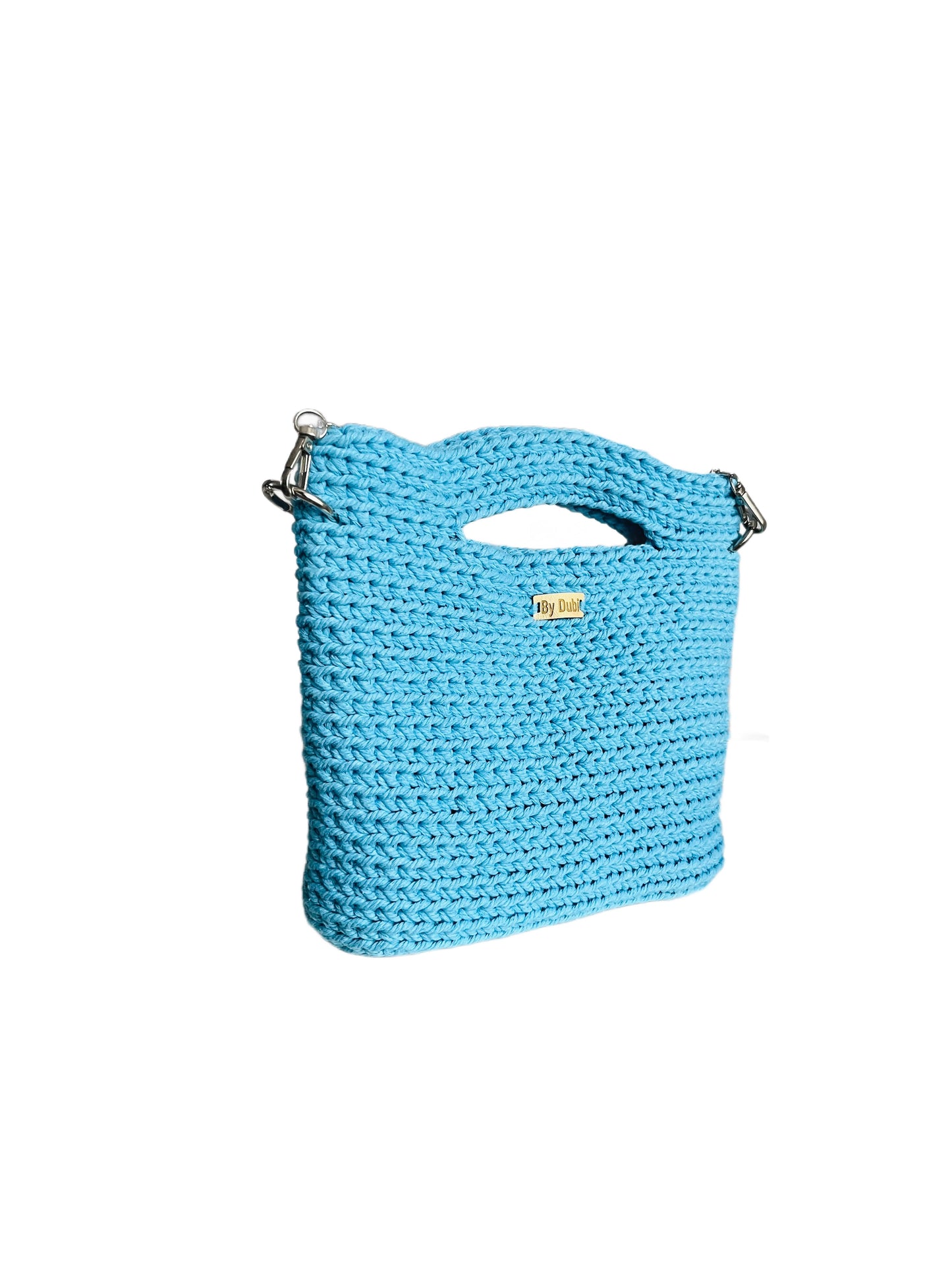 Crochet tote bag, sky blue cotton