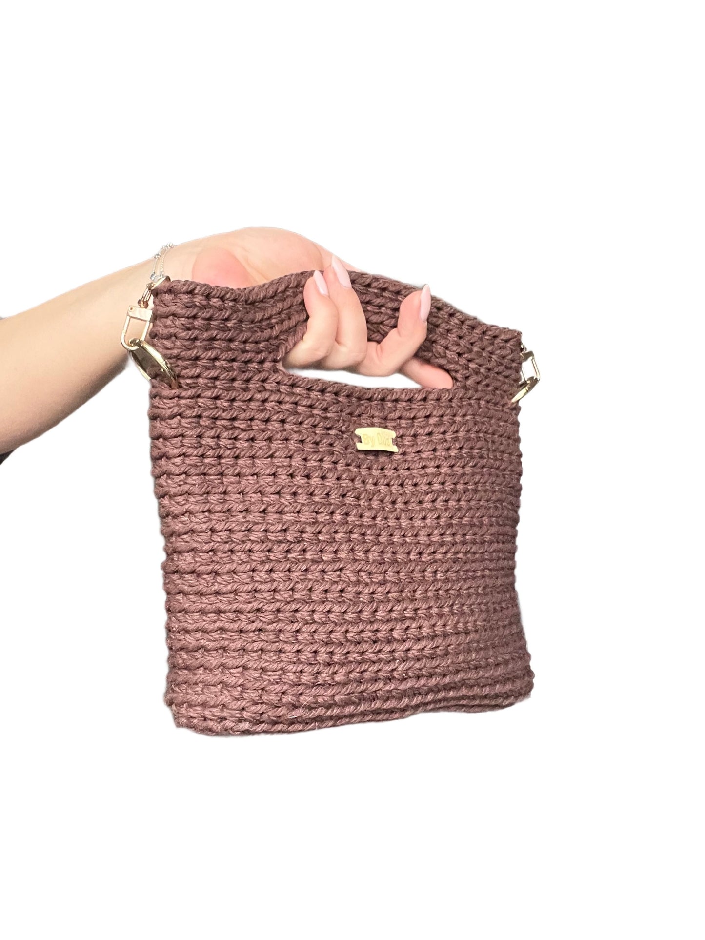 Crochet tote bag, brown cotton