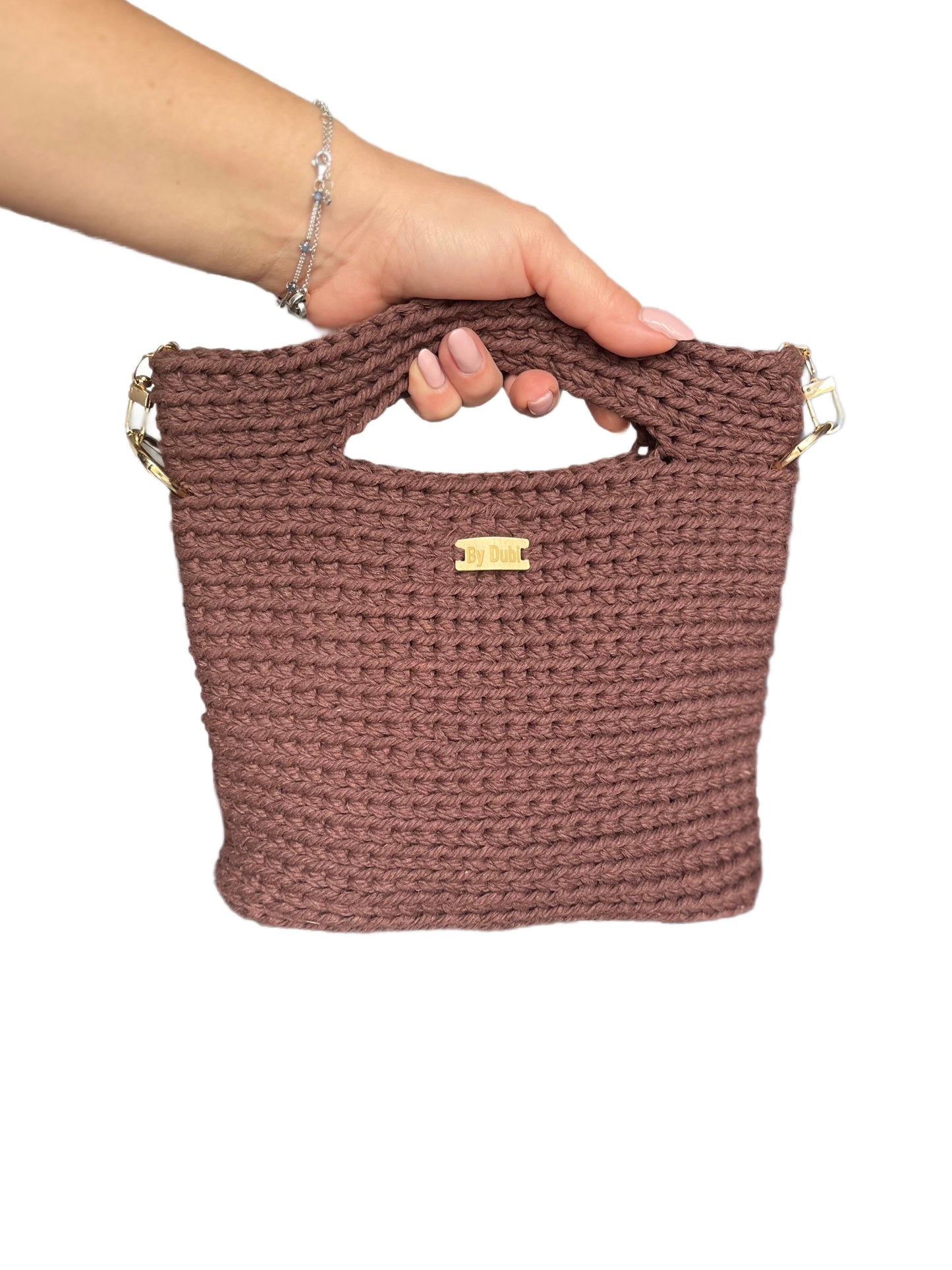 Crochet tote bag, brown cotton