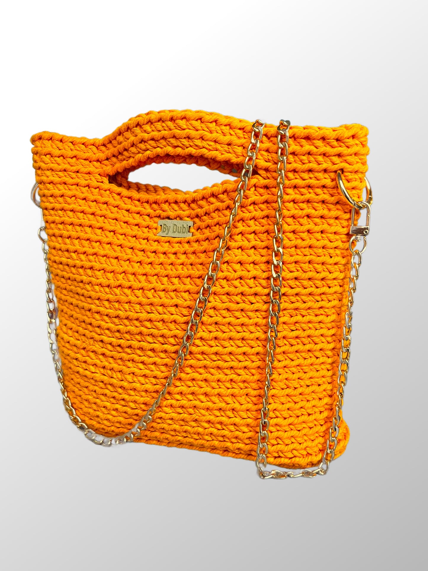 Crochet tote bag, orange cotton