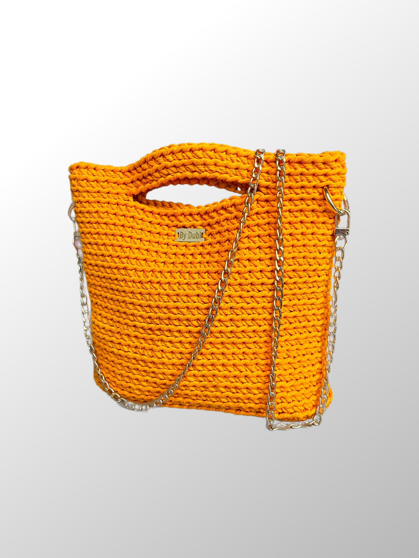 Crochet tote bag, orange cotton