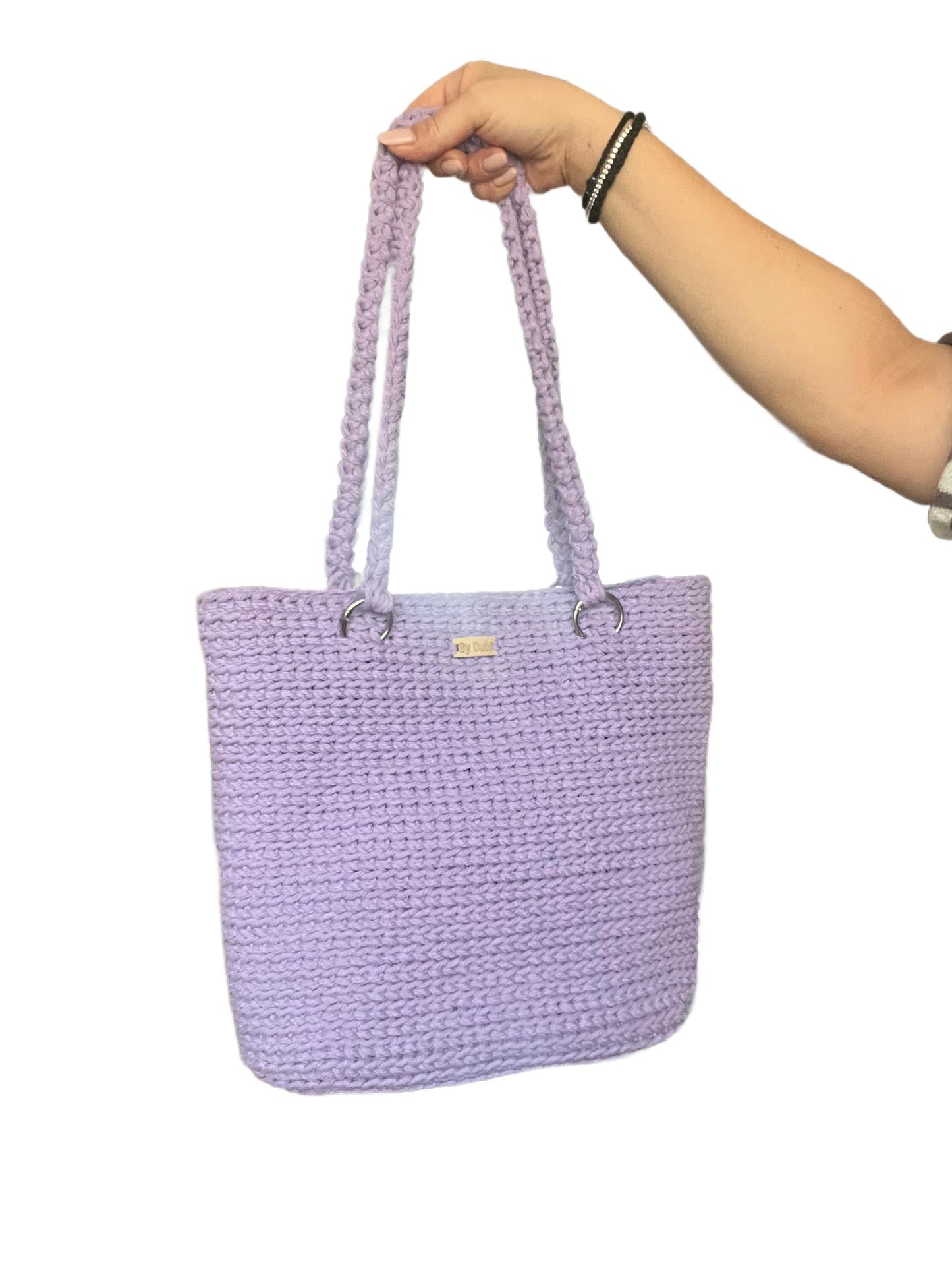 Crochet tote bag, light purple lavander cotton