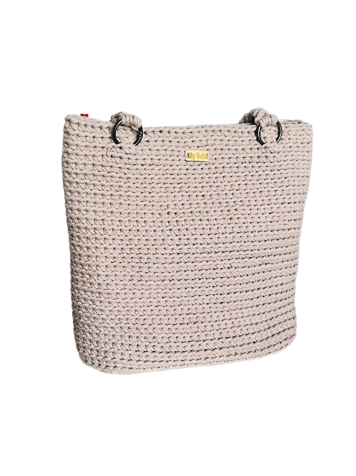 Crochet tote bag, soft beige grey cotton