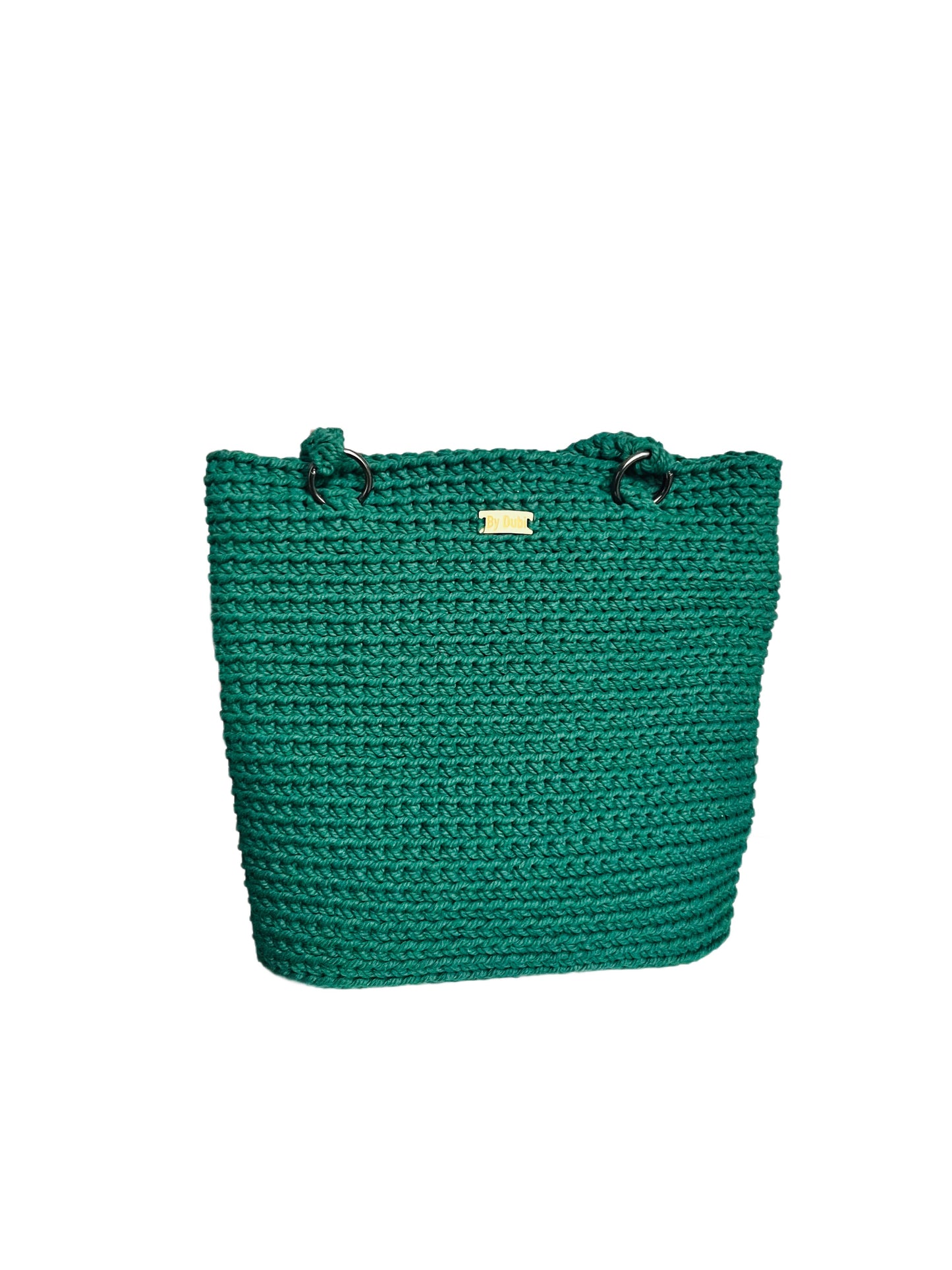 Crochet tote bag, dark green cotton