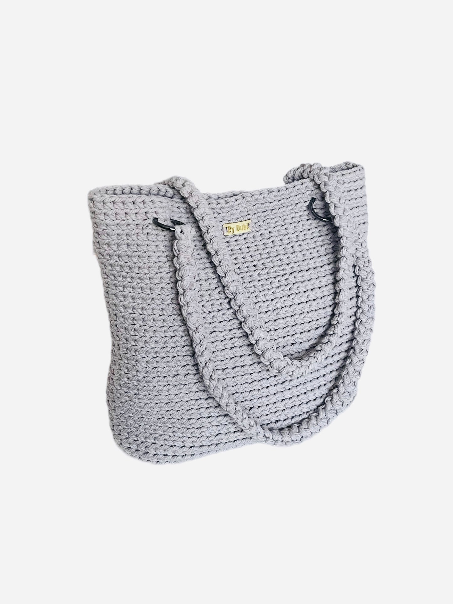 Crochet tote bag, lilac grey  cotton