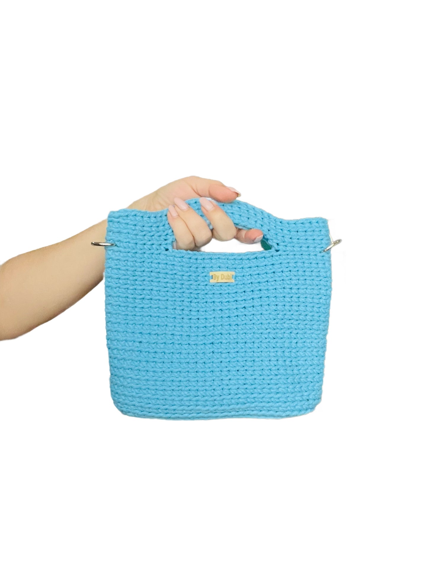 Crochet tote bag, sky blue cotton