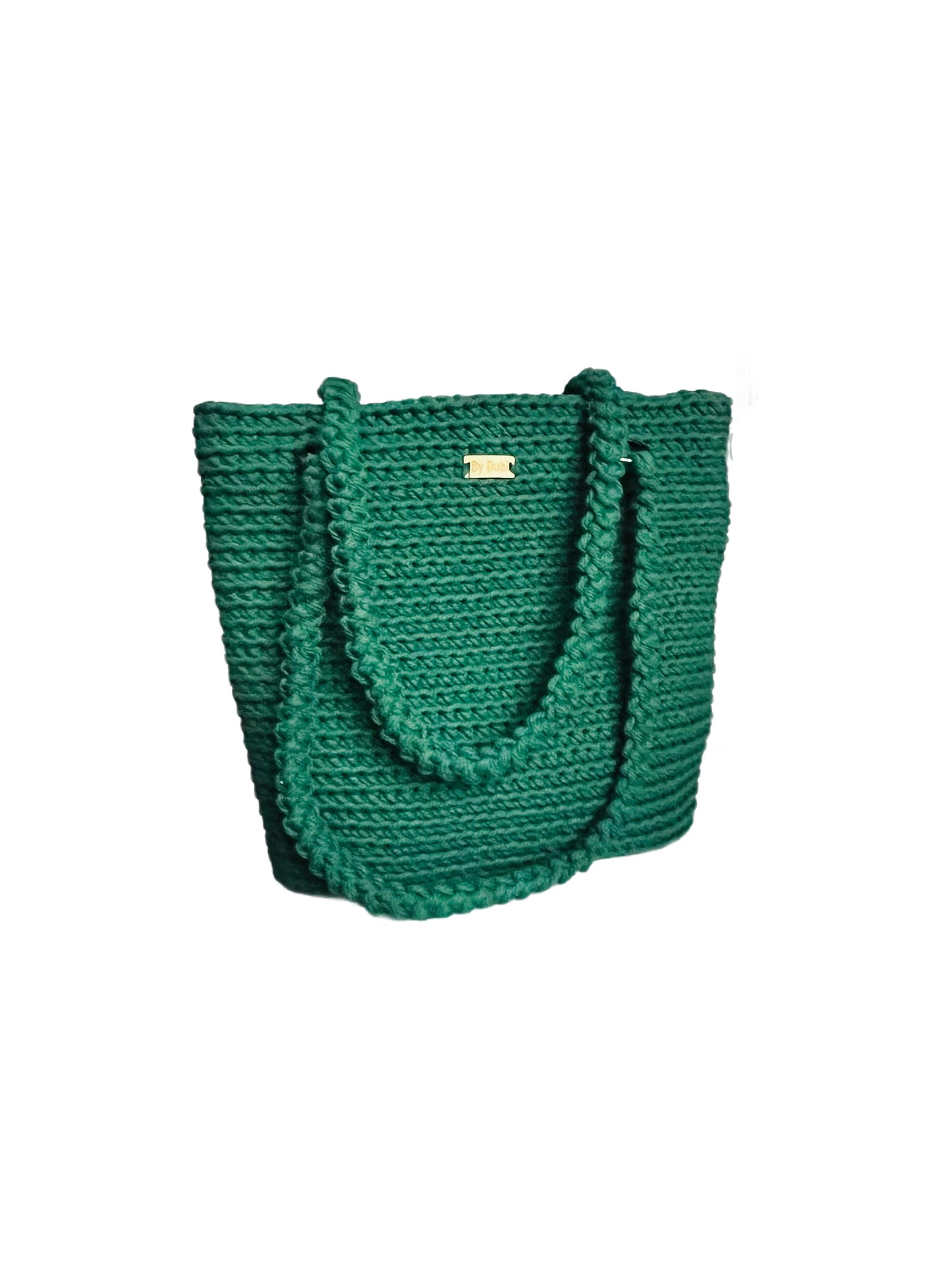 Crochet tote bag, dark green cotton